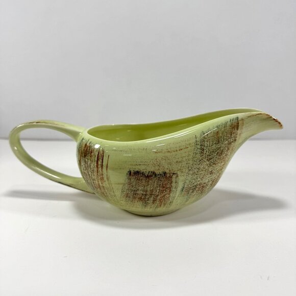 Vintage Vernon Ware Raffia Gravy Boat Green Brown Mid Century MCM - Picture 2 of 13